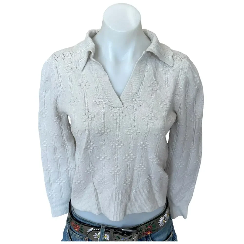 L.K. Bennett White Polo Sweater SMALL Textured Romantic Cottage Designer $340 - Picture 6 of 10